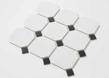 Load image into Gallery viewer, LARGE WHITE &amp; BLACK MATTE OCTAGON POCELAIN MOSAIC
