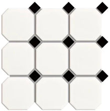 Load image into Gallery viewer, LARGE WHITE &amp; BLACK MATTE OCTAGON POCELAIN MOSAIC
