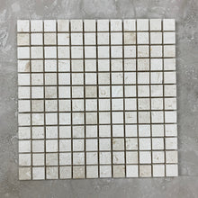 Load image into Gallery viewer, WHITE FOSSIL LIMESTONE SMALL SQUARE BRUSHED MOSAIC
