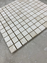 Load image into Gallery viewer, WHITE FOSSIL LIMESTONE SMALL SQUARE BRUSHED MOSAIC
